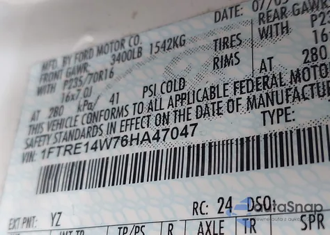 2006 Ford E-150 Commercial/Recreational from USA, damaged, VIN 1FTRE14W76HA47047